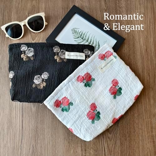STARDW Flower Cosmetic Bags Makeup Bags for Women and Girls,Travel Makeup Bag Large Capacity Canvas Makeup Bag,Makeup Organizer Bag Zipper Pouch, Embossed pink, Large Capacity Aesthetic Makeup Bags