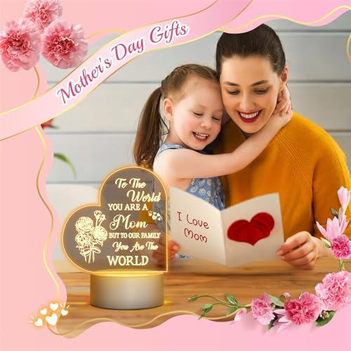 YARDHOBI Mom Birthday Gifts, 3D Illusion Lamp, Acrylic Engraved Night Light, Soft Warm White Colors LED Table Lamp, Mothers Day Christmas Gifts for Mom from Daughter Son, Night Lamp Present