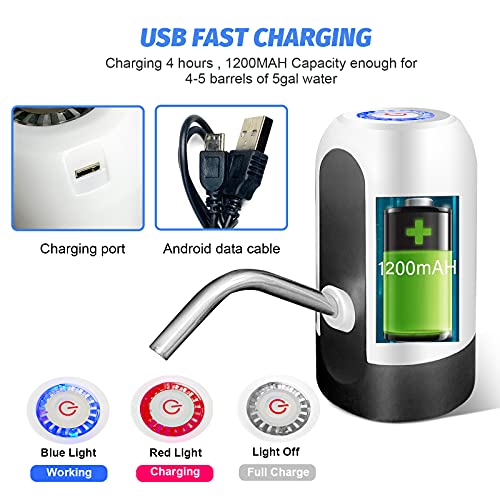 SKY-TOUCH 5 Gallon Water Bottle Pump, USB Charging Portable Electric Water Pump for for for 2-5 Gallon Jugs USB Charging Portable Water Dispenser for Office, Home, Camping, Kitchen and etc. White