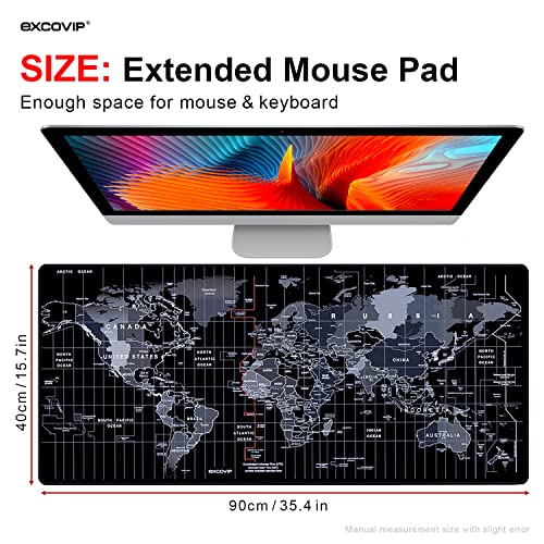 EXCOVIP Gaming Mouse Pad XXL, Anti-Skid 900x400mm Mouse Pads Extended Large Desk Pad World Map Keyboard Mousepad (Upgrade Version)