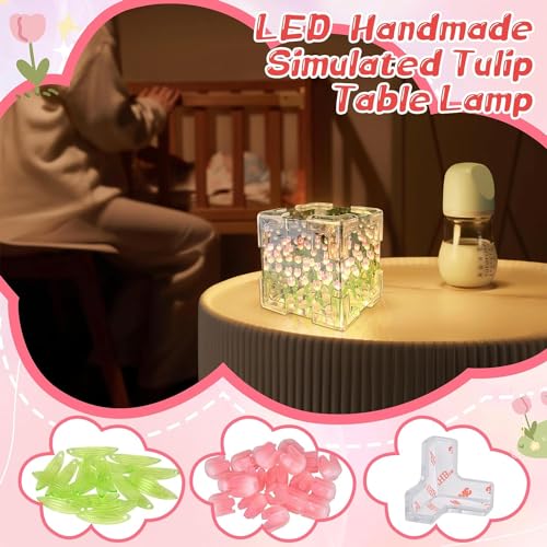 Excefore DIY Tulip Night Light, 21 Flowers Cloud Mirror Tulip Lamp, Infinity Mirror Lights, Light and Mirror 2 in 1 Portable LED Bedside Lamps, Flower Girl Gifts for Friends Couple Birthday