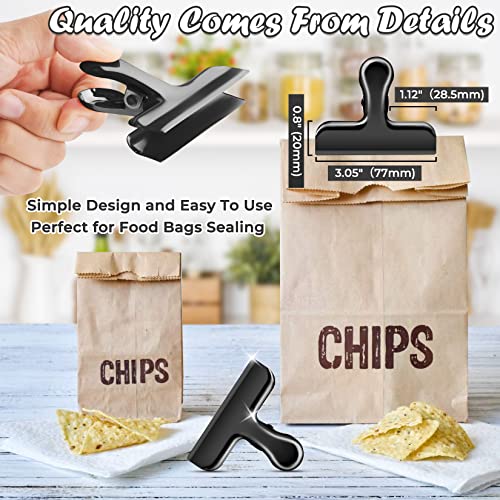 ANZNKU 6 Packs Black Bag Clips for Food Packages, Chip Clips Bag Clips Food Clips, Stainless Steel Chip Clip for Food Packages, Bag Clips for Food Storage