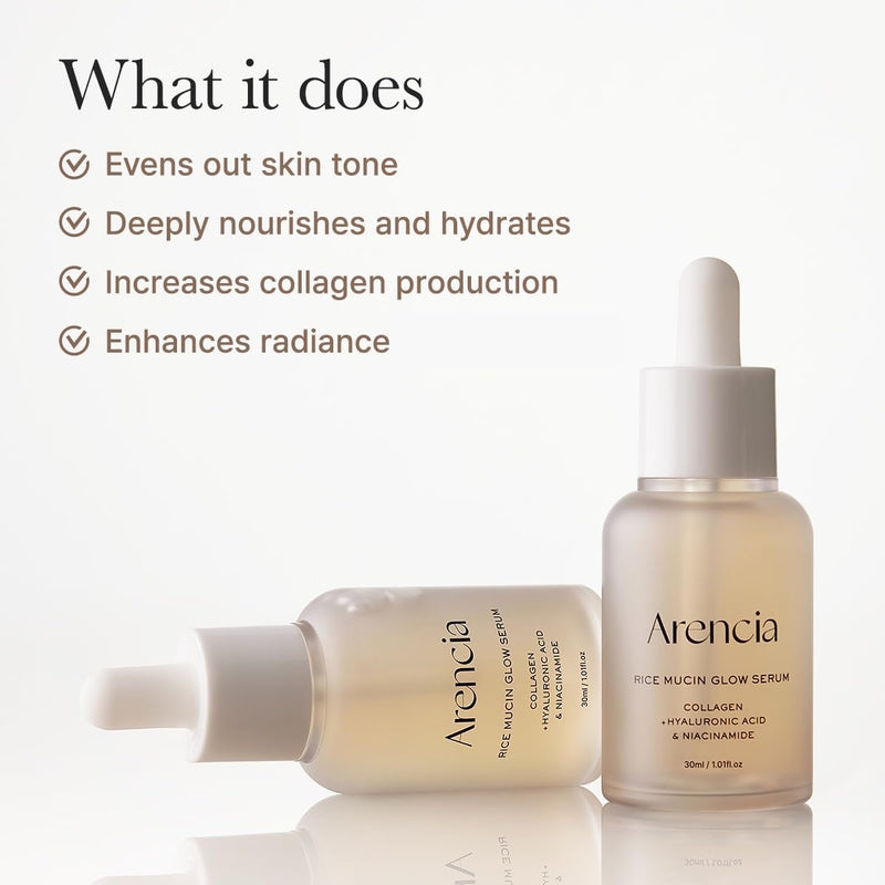 Rice Mucin Glow Serum, Collagen + Hyaluronic Acid & Niacinamide, 1.01 fl oz
