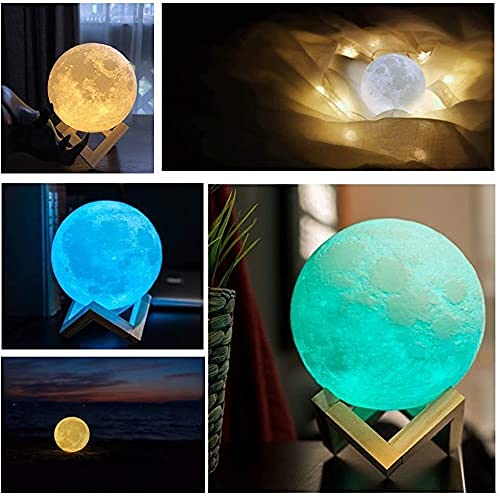 Moon Lamp 7.9 inch 16 LED Colors, NSL Lighting Night Light 3D Printed Moon Light with Stand & Remote/Touch Control and USB Rechargeable, Moon Night Lihgt for Kids Girlfriend Wife Lover Birthday Gifts