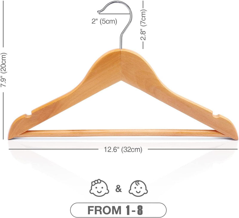 HOUSE DAY Wooden Baby Hangers for Closet 20 Pack, Kids Wooden Hangers Baby Clothes Hangers, 360° Swivel Hook Heavy Duty Toddler Hangers Baby Coat Hangers for Suits, Pants and Jackets, Natural