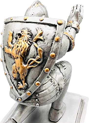 ELECDON Executive Knight Pen Holder -Soldier with Shield Personalized decoration Desk Accessory Stationery organizer, creative Pen Stand Decorative Gift for Office