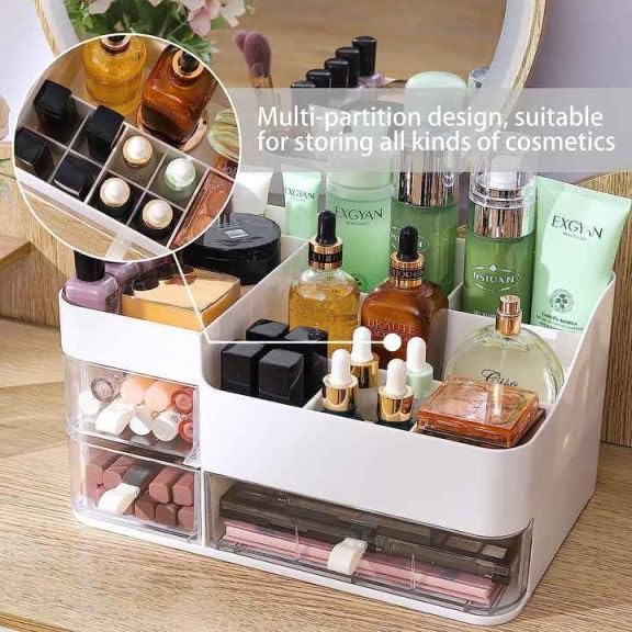 Neoblix Makeup Organizer, Cosmetic Storage Box with Multi-Compartment Drawer for Bathroom, Desk Countertop, Bedroom Dresser, Display Case for Lipsticks, Jewelry, Skincare, Brushes, Vanity Box