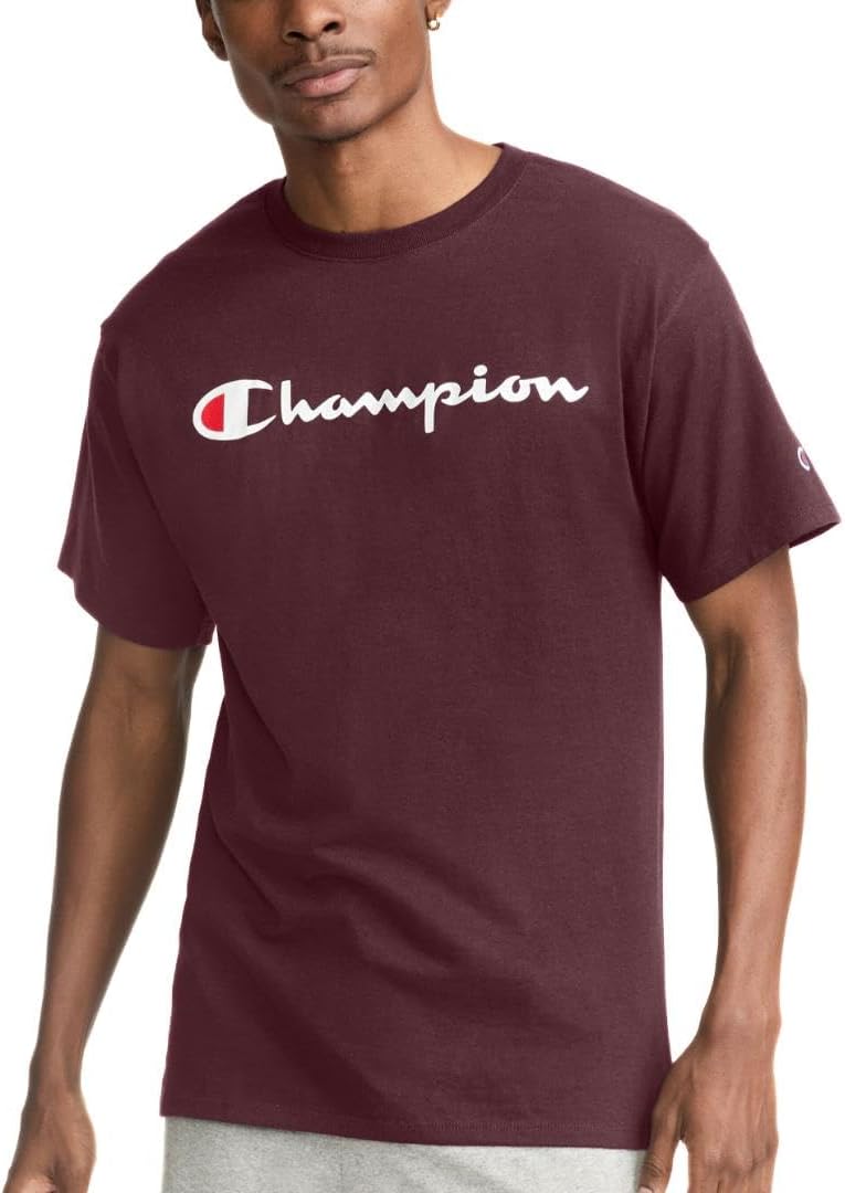mens Classic Graphic Tee, Big C Logo T-Shirt - Maroon Script