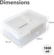 3/4/5 Compartment Convertible 1650ml Bento Lunch Box with 150ml Gravy Bowl - Grey