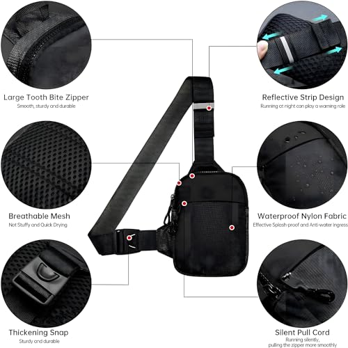 Xspring Small Sling Bag for Men, Dual Pocket Waterproof Mini Sling Bag for Men Purses, Portable Crossbody Fanny Bag with Adjustable Shoulder Belt for Runner Workout Travelling Camping