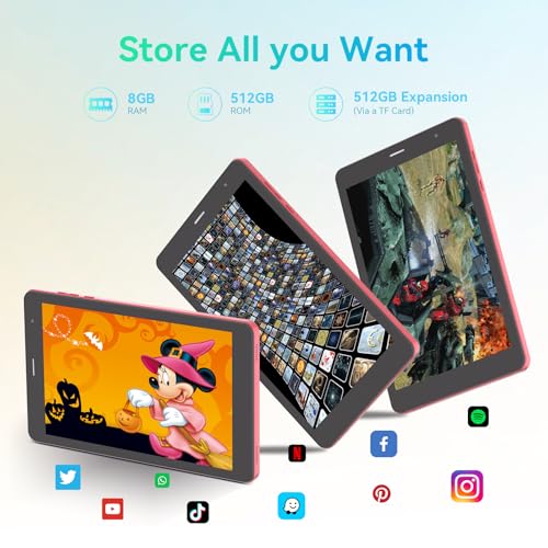 C idea 8 inch Tablet, Android 13.0 Tablet with SIM Card Slot and Wifi 8GB RAM,512GB ROM Storage Dual 5MP Camera HD IPS Display,CM828 (Red)