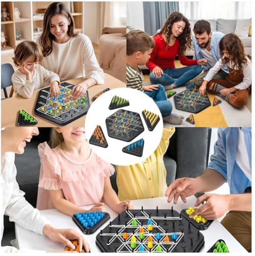 Moonmen Chain Triangle Chess, 2 to 4 Players Desktop Puzzle Interactive Game for Kids, Rubber Band Board Game for Family Fun and Strategy Play