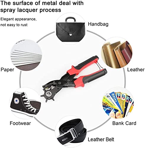 BePrincess Leather Hole Punch Tool for Belt - Updated Hole Sizes Puncher for Belt, Watch Band, Strap, Dog Collar, Saddle, Shoes, Fabric, DIY Home or Craft Project, 3 round holes, 3 flat holes