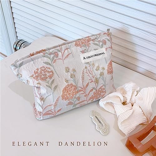 STARDW Flower Cosmetic Bags Makeup Bags for Women and Girls,Travel Makeup Bag Large Capacity Canvas Makeup Bag,Makeup Organizer Bag Zipper Pouch, Embossed pink, Large Capacity Aesthetic Makeup Bags