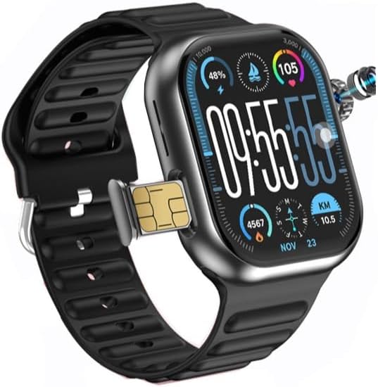 Telzeal TC42 AMOLED 4G 2.2 Inch AMOLED Display Smartwatch with 8MP Camera Sim card Slot 3 Pair Straps and Charging Cable Designed for Ladies and Gents (Silver)