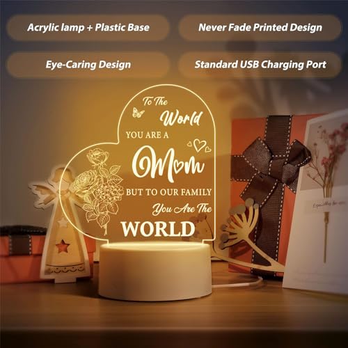 YARDHOBI Mom Birthday Gifts, 3D Illusion Lamp, Acrylic Engraved Night Light, Soft Warm White Colors LED Table Lamp, Mothers Day Christmas Gifts for Mom from Daughter Son, Night Lamp Present