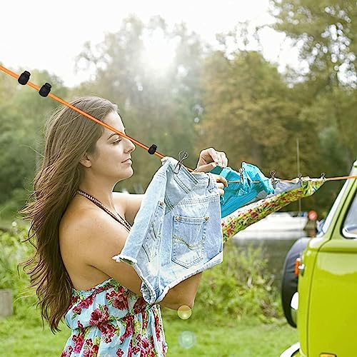 Excefore Retractable Clothesline, 8M Long Portable Nylon Windproof Clothesline with 20 Clothespins & 10 Stoppers, Adjustable Travel Laundry Rope for Indoor, Outdoor, Camping, Courtyard, Hotel