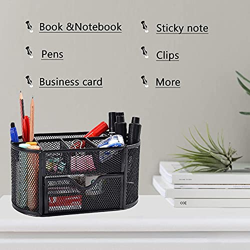 KASTWAVE Desk Organizer with Drawer, Desktop Organizer and Accessories with 9 Compartments for Pen Pencil Organizer Holder, Black