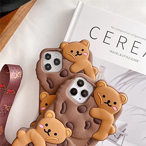 Yatchen for iPhone 13 Case Cookie Bear Kawaii Phone Cases,Cute iPhone 13 Case with Strap Lanyard Keychain 3D Cartoon Bear Soft Silicone Protective Case Funny for iPhone 13 Women Girls