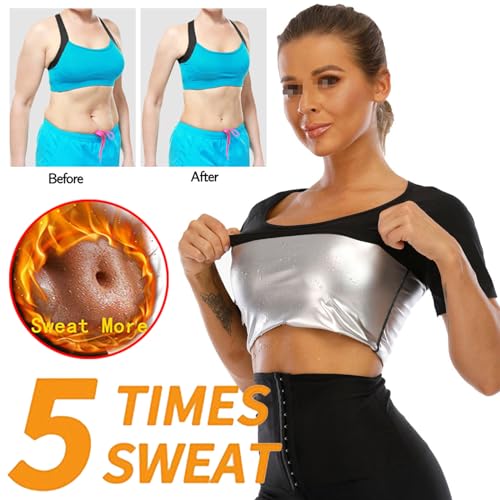 Sauna Shirt for Women Short Sleeve, Workout Tank Top for Women, Women's Sweat Sauna Vest Fitness Body Shaper