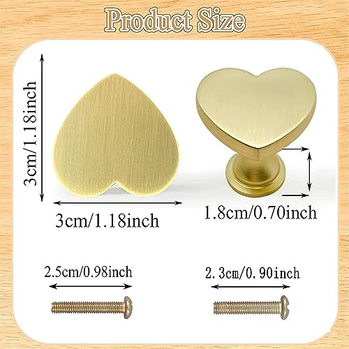 Azonee Heart Shape Brass Drawer Knobs, Zinc Alloy Cabinet Pulls for Kitchen, Bathroom & Closet, Modern 6 pcs Hardware Set