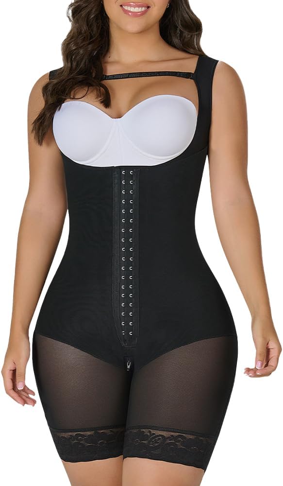 Fajas Colombianas Shapewear for Women Tummy Control Post Surgery Full Body Shaper Butt Lifter with Zipper Crotch - 1-black