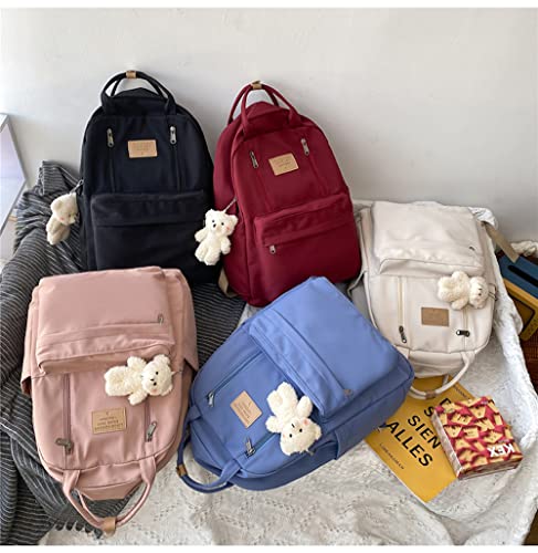 JHTPSLR Preppy Backpack with Plushies Cute Vintage Backpack for School Girls Light Academia Bookbags Solid Aesthetic Backpack