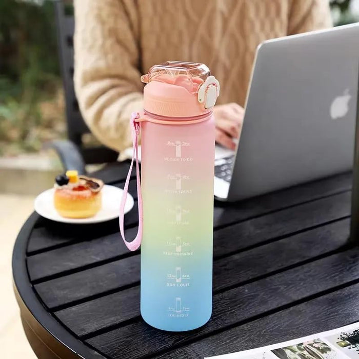 PAYDE Water Bottle 1 Litre/32 oz with Time Marker Motivational Water Bottle Leak-proof Water Bottle for kids Adults For Sports Travel Gym and Everyday Use (Pink Green Blue)