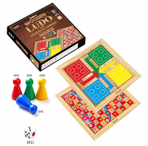 Ankit Toys & Games 2in1 Wooden Ludo with Snakes & Ladders Game Set– Classic Family Board Games for Kids & Adults, Double-Sided Board with Colourful Pawns, Ideal for Indoor Entertainment & Gift Idea