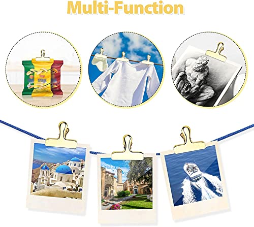 Bag Clips, 8Pcs Shiny Gold Bag Clips, Stainless Steel Heavy Duty Metal Bag Clip, Tightly Seals Chip, Coffee, Bread or Cereal Bags to Keep Food Fresh, For Home, Kitchen, Office, Pantry, Camping (Gold)