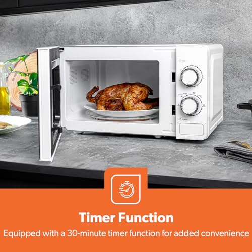 Geepas 20L Microwave Oven - 1100W Solo Microwave Oven with 5 Power Levels - Reheating, Defrost & 30 Minute Timer Function - 2 Rotary Dials - Oven for Standard Size of Dinner Plate -