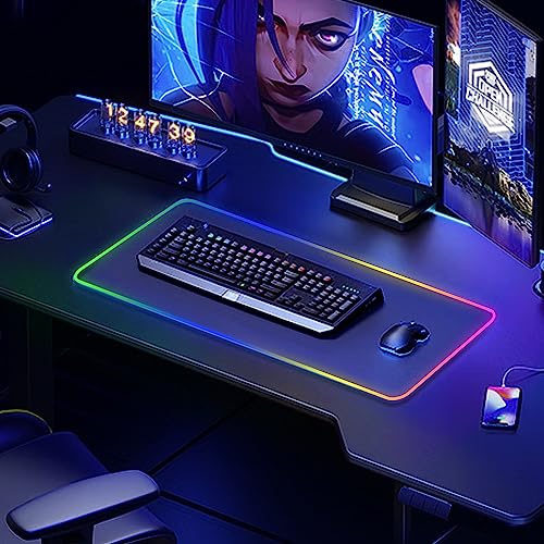Large RGB Gaming Mouse Pad -15 Light Modes Touch Control Extended Soft Computer Keyboard Mat Non-Slip Rubber Base for Gamer Esports Pros Gaming Accessories Gaming Setup Accessories 31.5X11.8