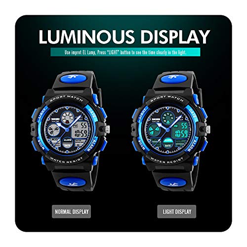 Kids Watch - Eacam Luminous Digital Sport Shock Resistance Outdoor Multifunctional LED 50M Waterproof Alarm Calendar Analog Watch for Children with Silicone Band