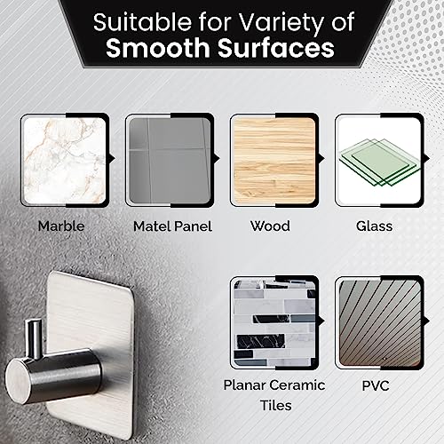 Self-Adhesive Wall Hooks (Pack of 04Pcs) - 304 Stainless Steel Waterproof and Anti-Rust Hooks for Hanging - Ideal Bathroom, Kitchen and Bedroom Hooks for Holding Keys, Coats, Hats, Robes & Towels