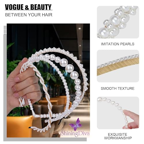 Shining Diva Fashion 4 Pcs Headbands Stylish Pearl Hairbands Hair Accessories Hair Bands for Women Girls (14967hb)