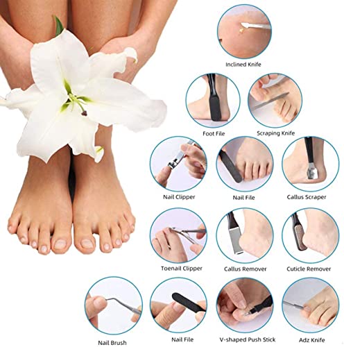 SYOSI 15Pcs Professional Pedicure Tools, Nail Toenail Clipper Nail File for Hard Skin Dead Skin, Foot Clean Care, Exfoliating Stainless Steel Pedicure Tools