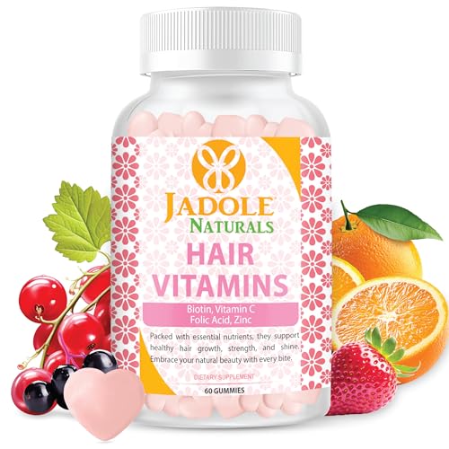 Jadole Naturals Hair Vitamins 60 Gummies with Biotin 5000 mcg, Vitamin C, Folic Acid & Zinc | Supports Hair Growth & Reduces Breakage, Healthy Skin & Nails, Multivitamins & Essential Nutrients, Vegan