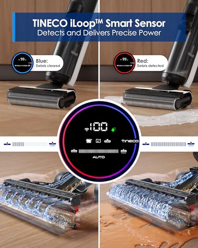 Tineco Floor ONE S6 Cordless Wet Dry Vacuum Floor Cleaner Mop All-in-One for Hard Floors, LED Display, Long Runtime, Floor Washer Great for Sticky Messes, Dual-Sided Edge Cleaning, Self-Cleaning