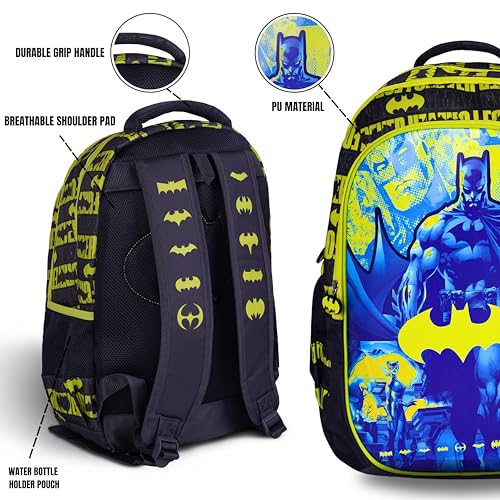 TRUCARE Batman 18 Inch Kids School Bag - Ergonomic Backpack Lightweight, Durable, Students 6+ - Perfect for Travel & School,For Boys