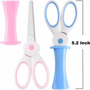 Blunted Kids Craft Scissors with Sleeve, 5.2 Inch Small Blunt Tip Training Scissors, Stainless Steel Blades Safety Handles for School Preschool Student Children Cutting Paper (2 Pcs, Bunny)
