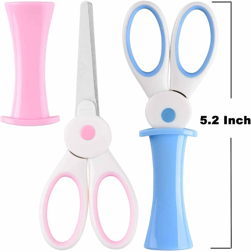 Blunted Kids Craft Scissors with Sleeve, 5.2 Inch Small Blunt Tip Training Scissors, Stainless Steel Blades Safety Handles for School Preschool Student Children Cutting Paper (2 Pcs, Bunny)