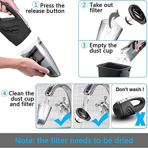 IDEA-TECH Car Vacuum Cleaner, 3.2KPa Strong Cyclone Suction, 12V 120W Rechargeable, for Pet Hair Car Home Cleaning, Black, 355*105*125mm/13.97*4.13*0.16in, F6001
