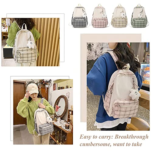 DIKXO Backpack Backpack, Large Capacity Casual Daypack Kawaii Plaid School bags Preppy Backpack for School for Teens Girls Women Students (Pink)