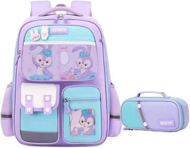 Kids Cute Backpack Set for School, 5PCS Kwaii School Bag Large-capacity, Girls Boys Back to School Book Bag Backpack for Teen - E/purple-small