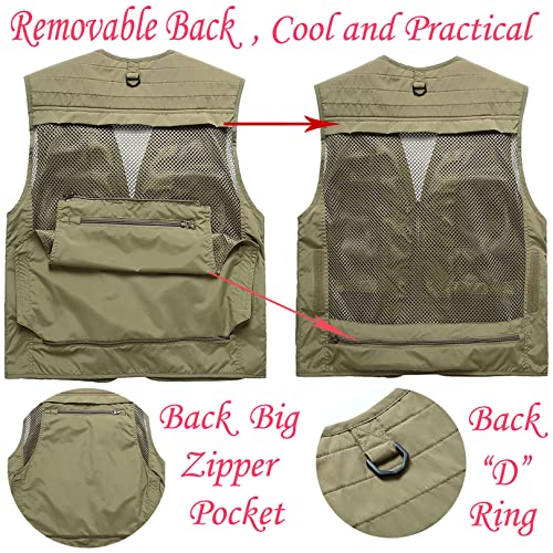 Flygo Men's Casual Outdoor Work Safari Fishing Travel Photo Cargo Vest Jacket Multi Pockets