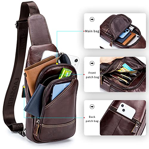 Qiccijoo Genuine Leather Small Sling Bag Crossbody Bag Shoulder Bag for Men Women,Multipurpose Crossbody Backpack for Hiking Walking Travel Cycling