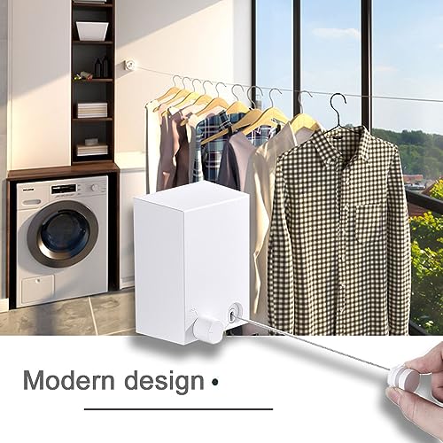 MUMOO BEAR Retractable Clothesline Stainless Steel Clothes Line Wall Mounted Telescopic Laundry Drying Line with 4.2 meters Adjustable Rope for Indoor Outdoor Balcony Laundry Room and Hotel (White)