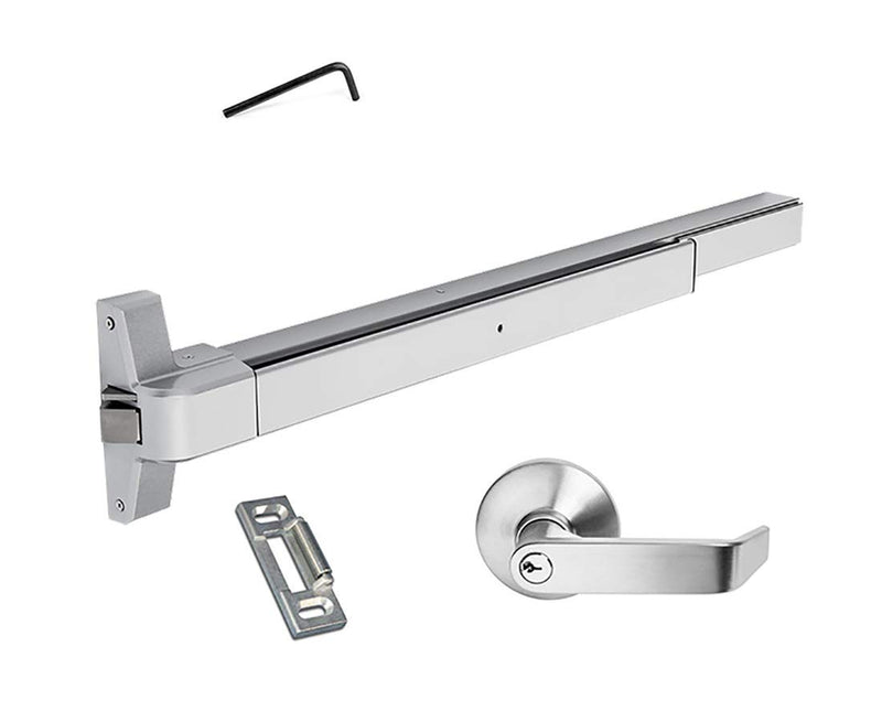 Dynasty Hardware Push Bar Panic Exit Device Aluminium, With Exterior Lever