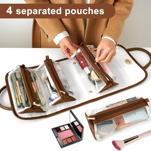 Azonee Makeup Bag, Detachable Travel Cosmetic Bag For Women Portable Large Capacity Makeup Organizer Makeup Case Toiletry Bag Foldable and Waterproof Storage Bag (24x12x12cm)
