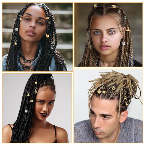 JINXXTTA 292Pcs Ramadan Hair Accessories for Braids, Gold Hair Charms, Metal Hair Clips & Rings, Braid Clips for Women, Girls, Boys & Men